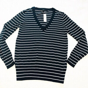 J. Crew Blue Cotton V-Neck Sweater In Stripe